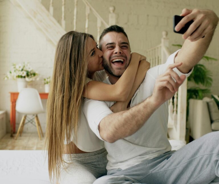 Happy couple smiling together and enjoying time with one another