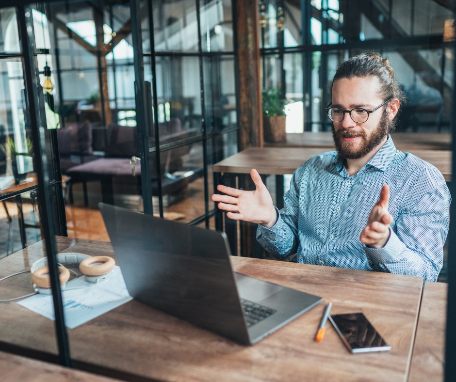 Man participating in an online therapy session